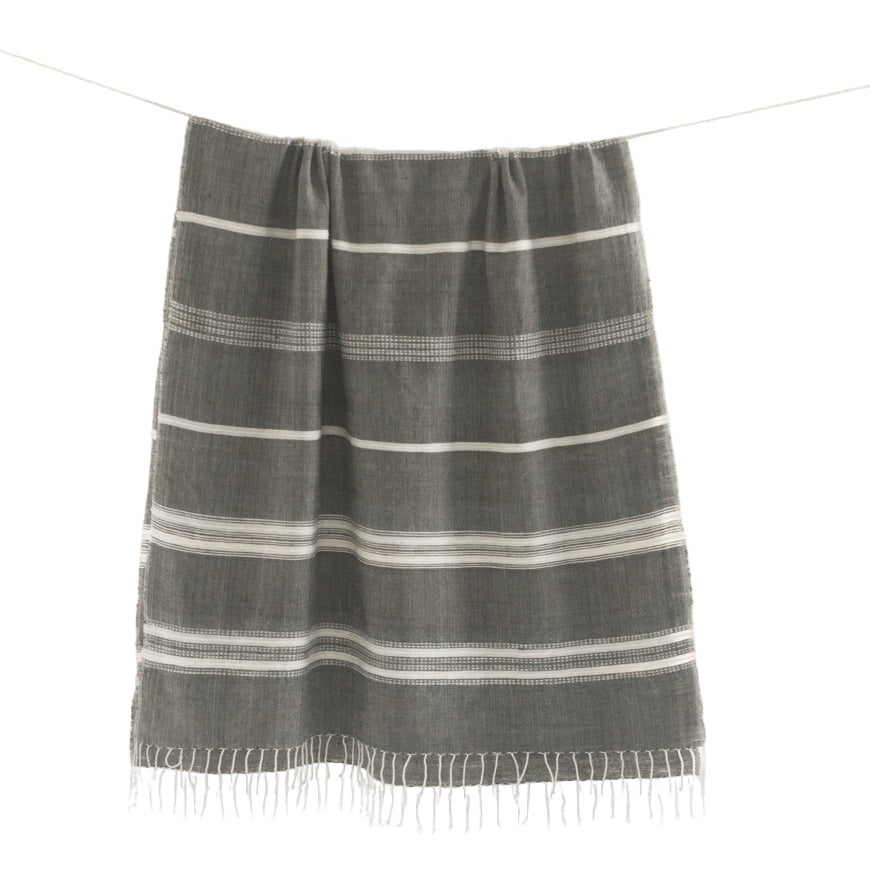 Aden Throw Blanket 38" x 72" | Grey / Natural Hand-Spun Cotton - Sumiye Co