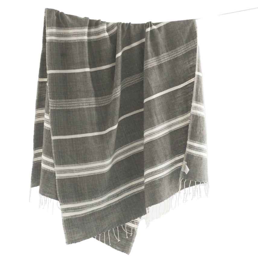 Aden Throw Blanket 38" x 72" | Grey / Natural Hand-Spun Cotton - Sumiye Co