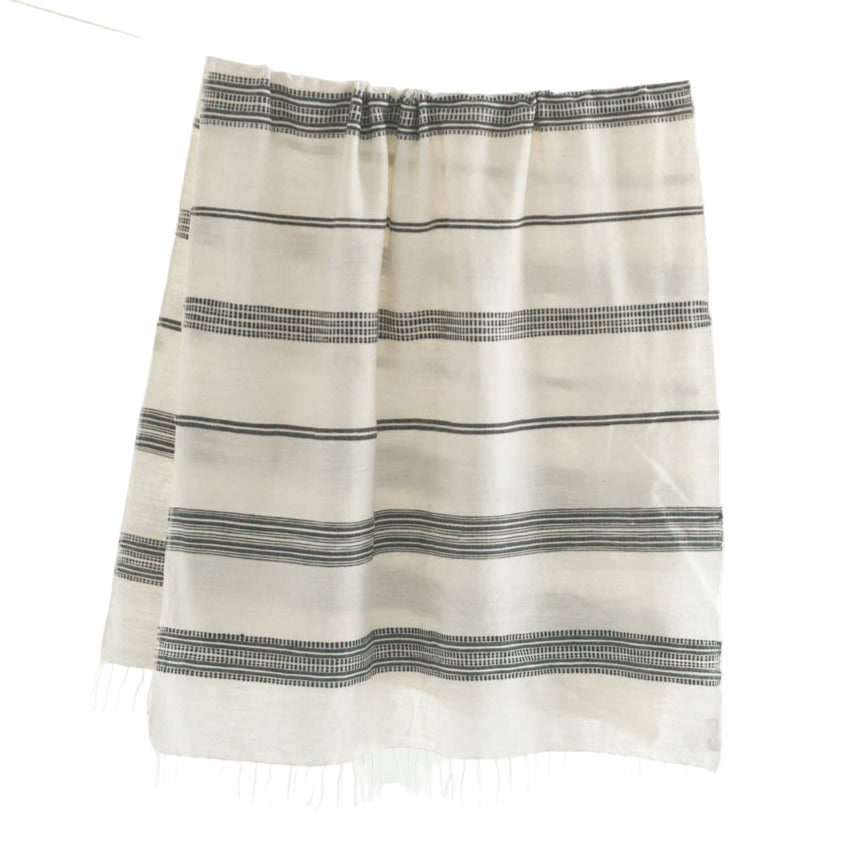 Aden Throw Blanket 38" x 72" | Natural / Grey Natural Hand-Spun Cotton - Sumiye Co