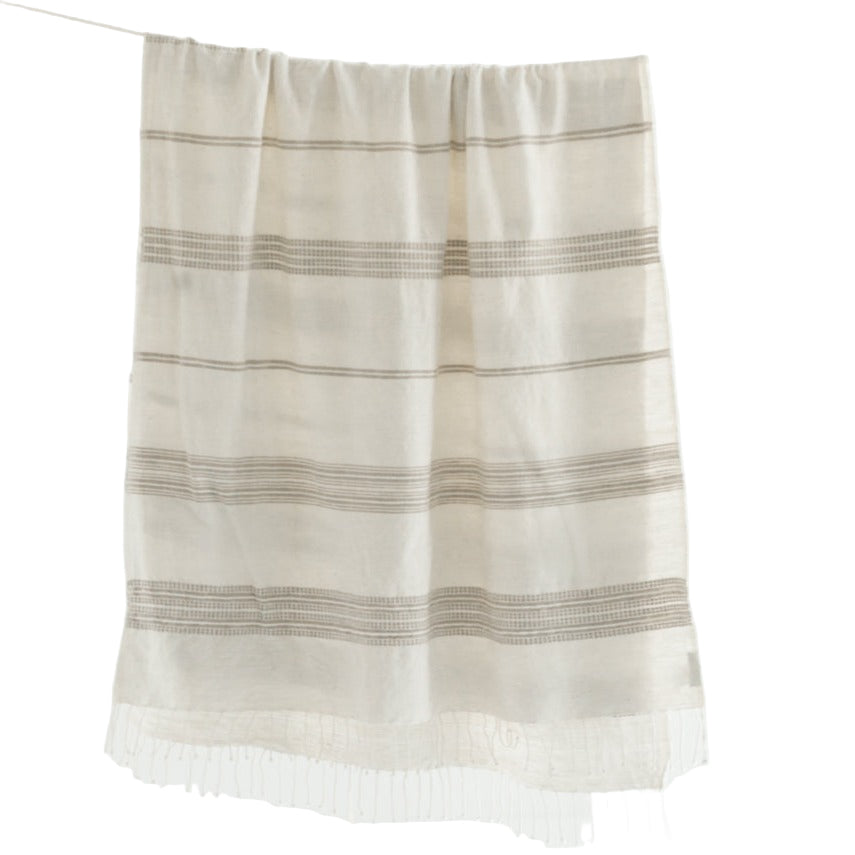Aden Throw Blanket 38" x 72" | Natural / Stone Natural Hand-Spun Cotton - Sumiye Co