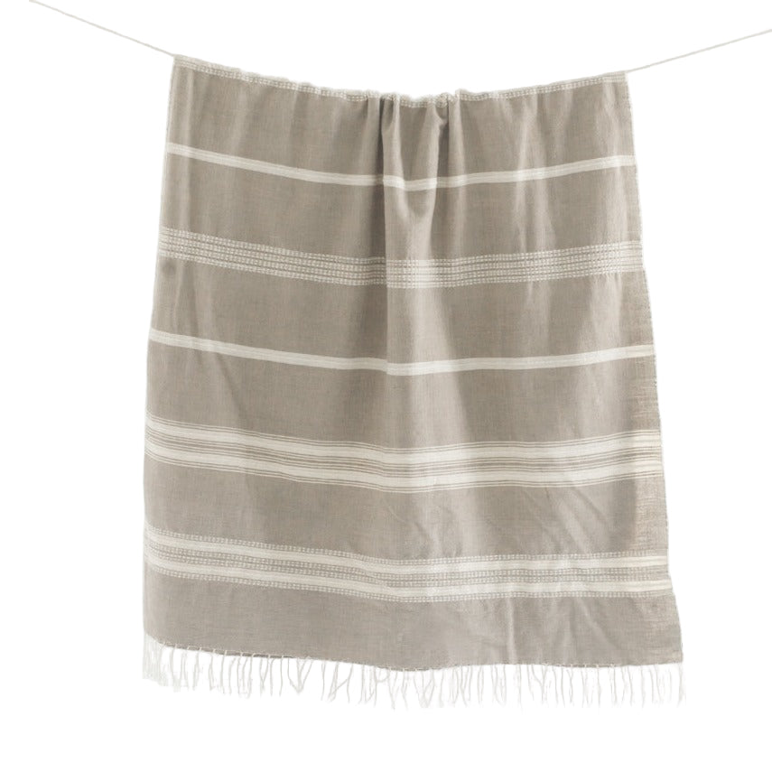 Aden Throw Blanket 38" x 72" | Stone / Natural Hand-Spun Cotton - Sumiye Co