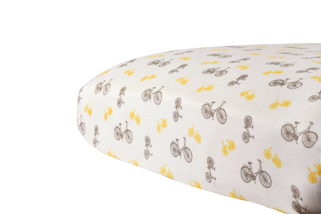 Vintage Bicycle Bamboo Muslin Crib Sheet-1