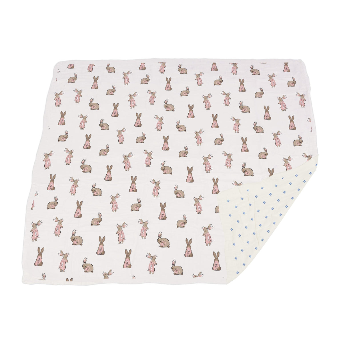 Powder Pink Bunnies and Periwinkle Diamond Polka Dot Bamboo Newcastle Blanket-3