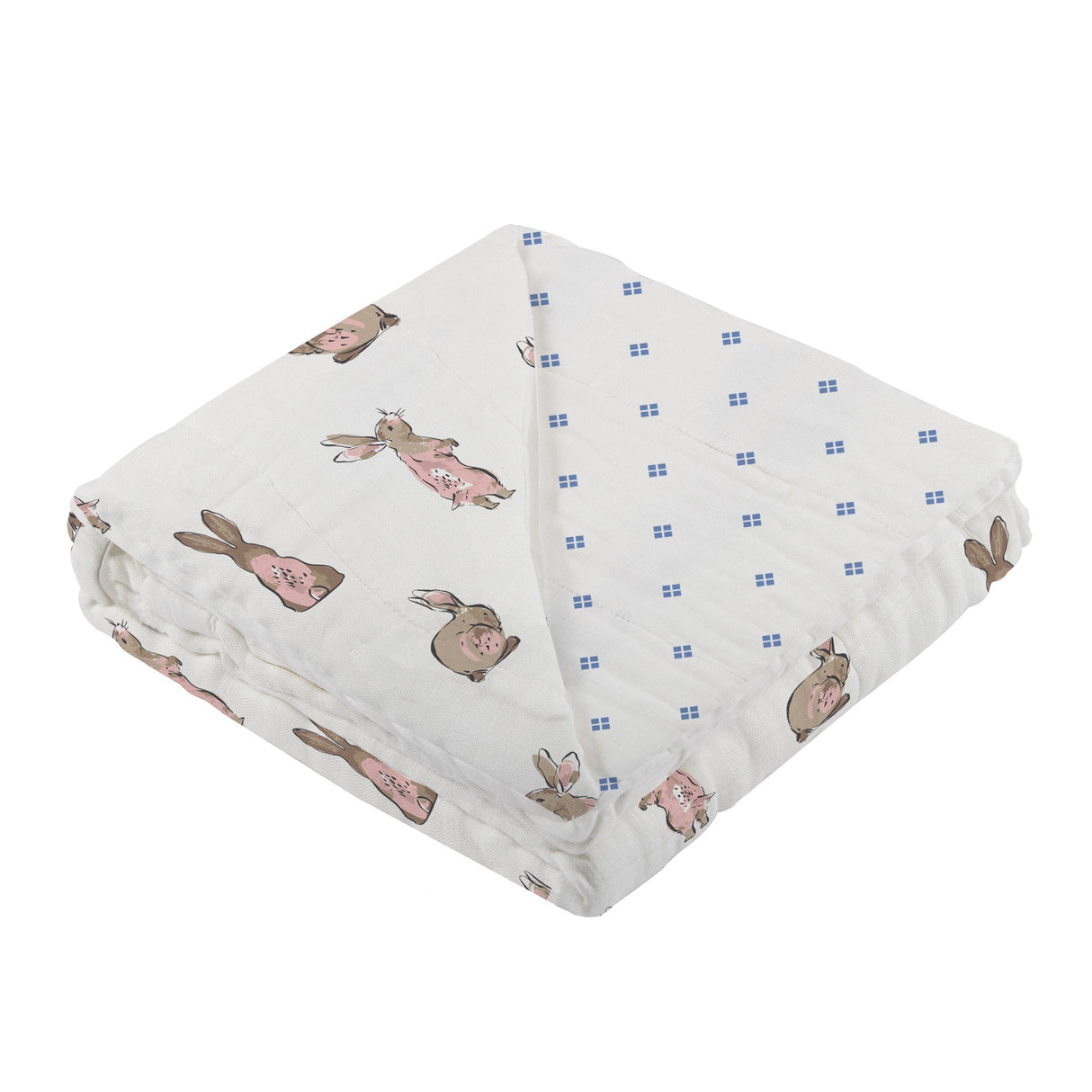 Powder Pink Bunnies and Periwinkle Diamond Polka Dot Bamboo Newcastle Blanket-2