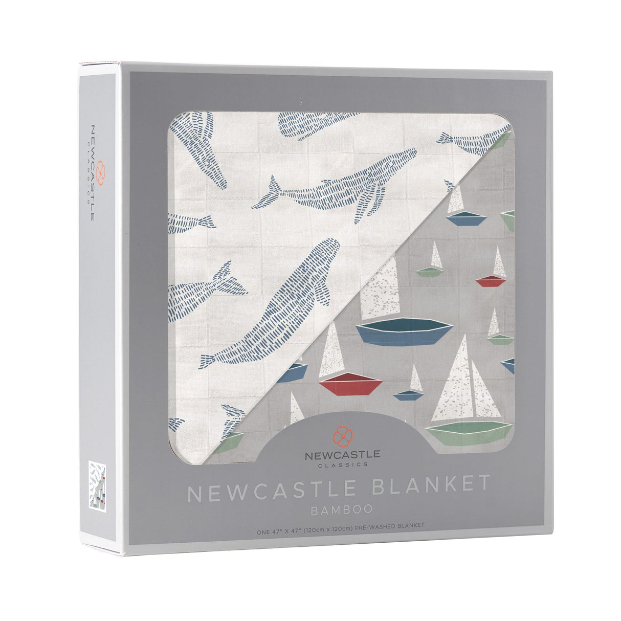 Blue Shadow Whales and Marina Sailboats Bamboo Newcastle Blanket-1