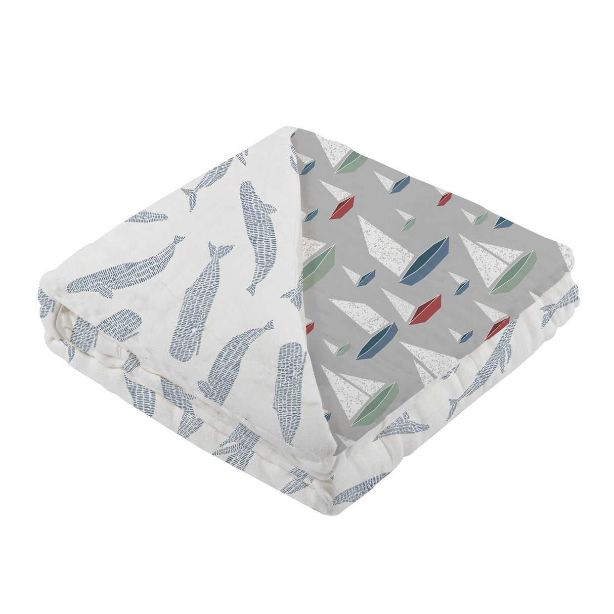 Blue Shadow Whales and Marina Sailboats Bamboo Newcastle Blanket-2