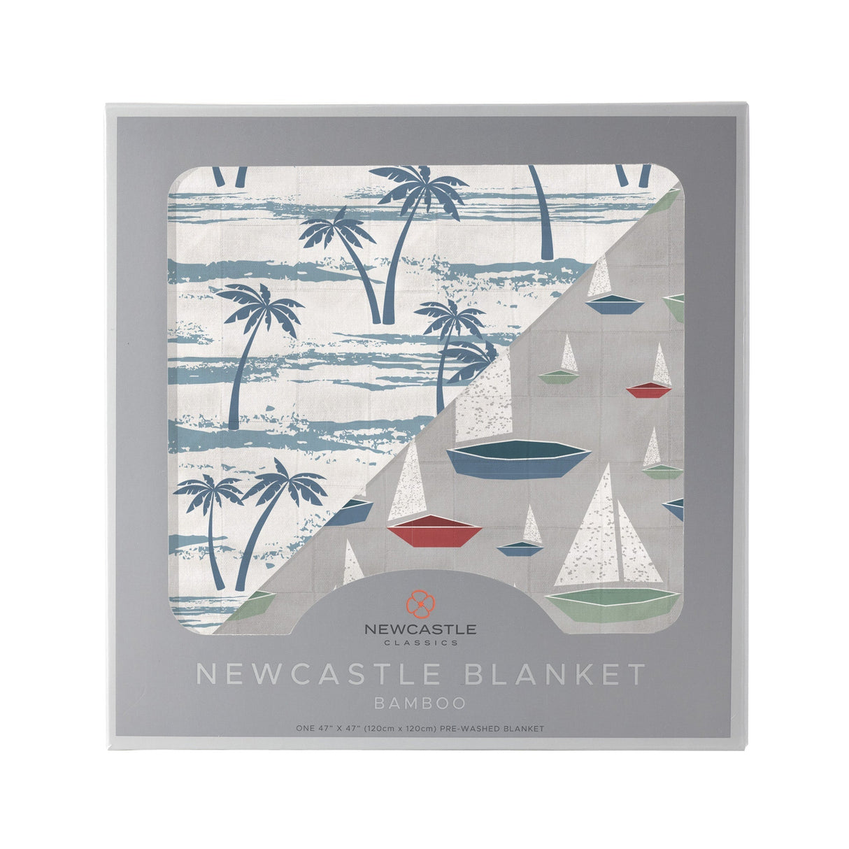 Ocean Palm Trees and Marina Sailboats Bamboo Newcastle Blanket-0