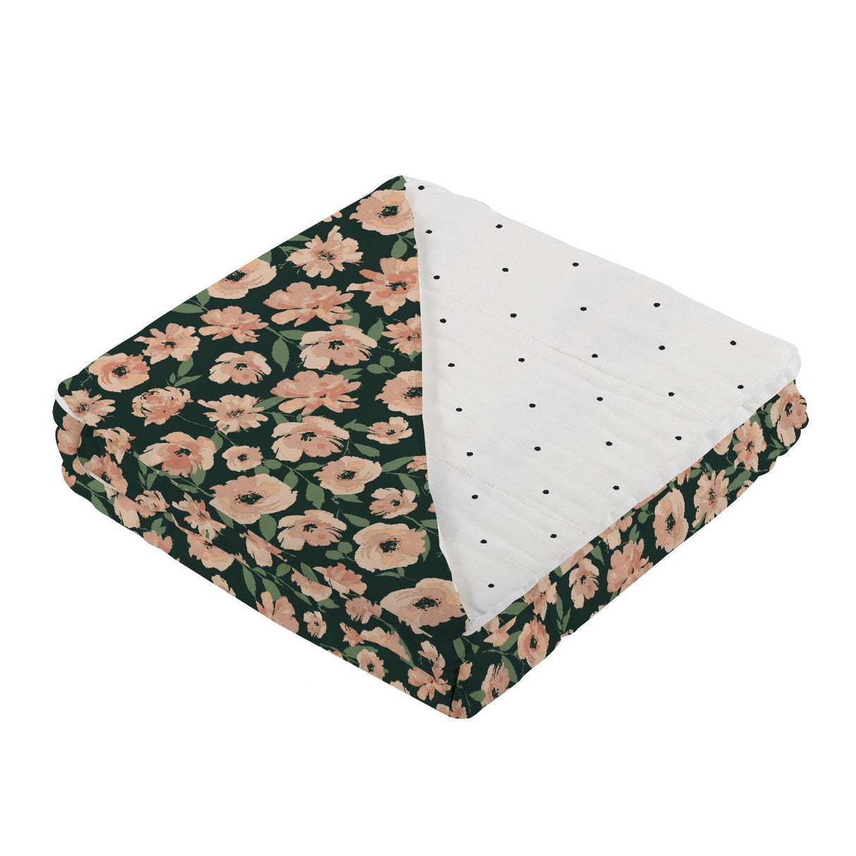 Hooded Towel & Washcloth Set | Bamboo Muslin - Canyon Sunset Flowers & White Polka Dot -2