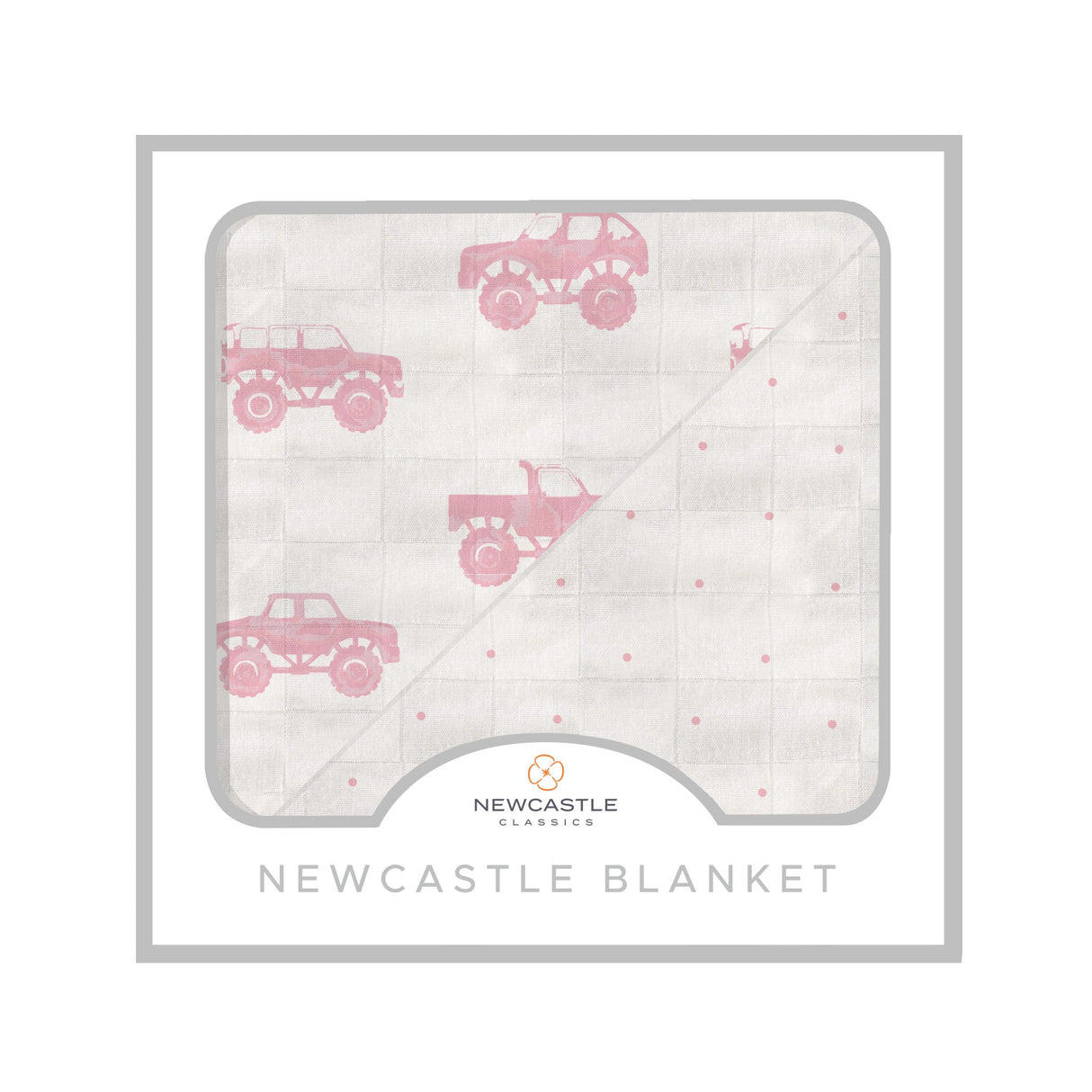 Pink Monster Trucks & Pink Polka Dot Bamboo Newcastle Blanket-0