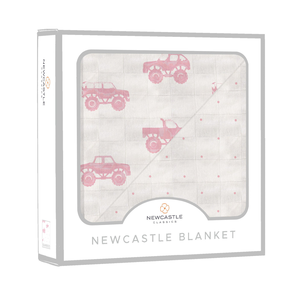 Pink Monster Trucks & Pink Polka Dot Bamboo Newcastle Blanket-1