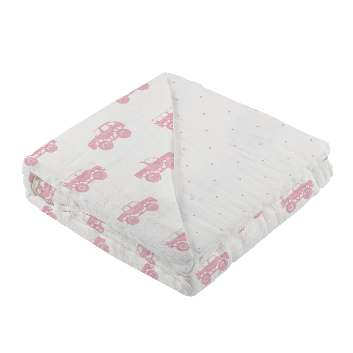Pink Monster Trucks & Pink Polka Dot Bamboo Newcastle Blanket-2
