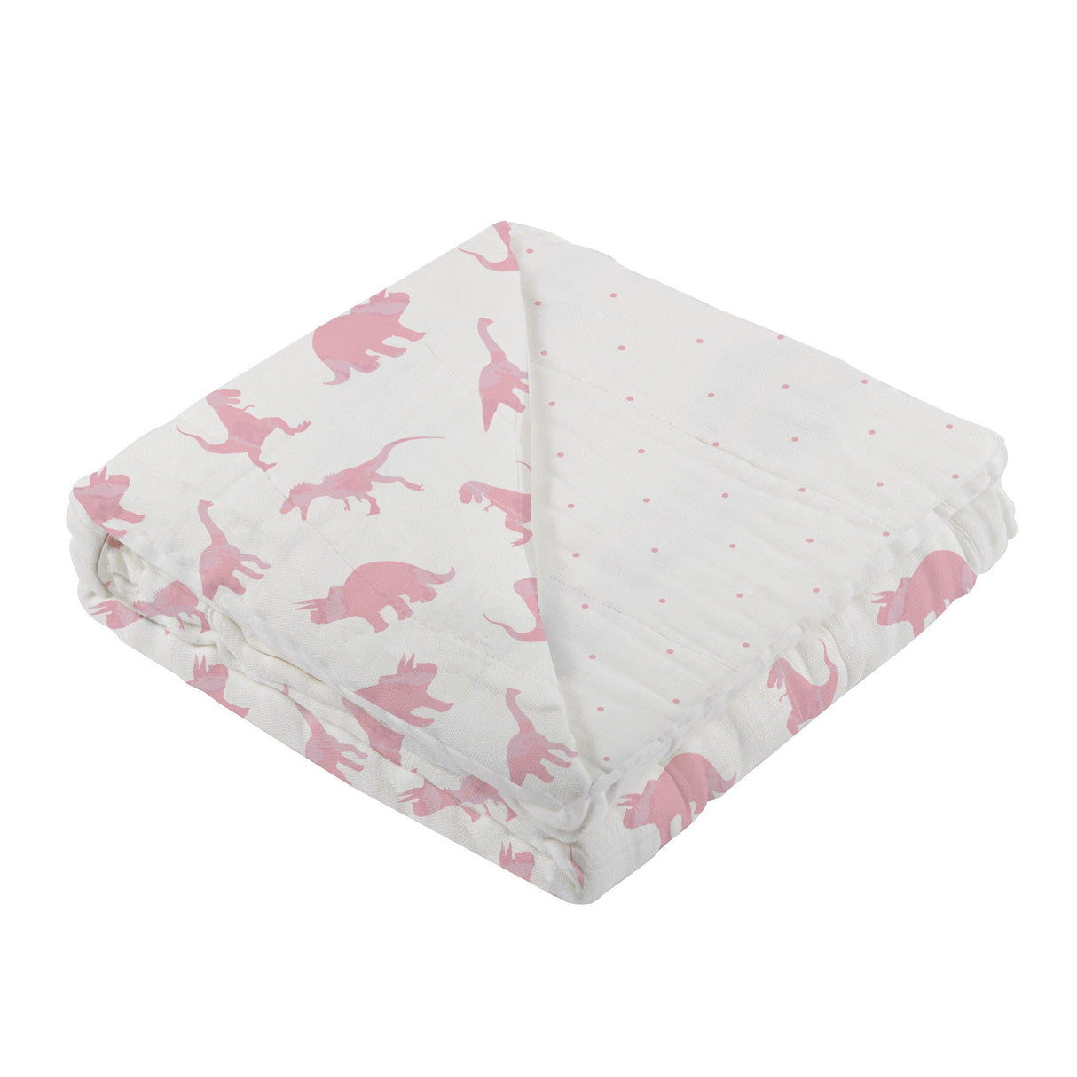 Pink Dinosaurs & Pink Polka Dot Bamboo Newcastle Blanket-2