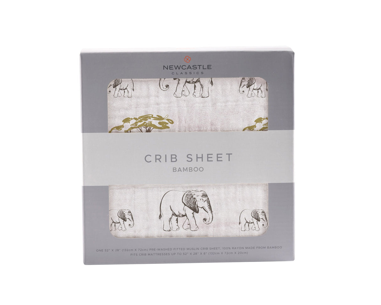 Rhinos and Elephants Bamboo Muslin Crib Sheet-0