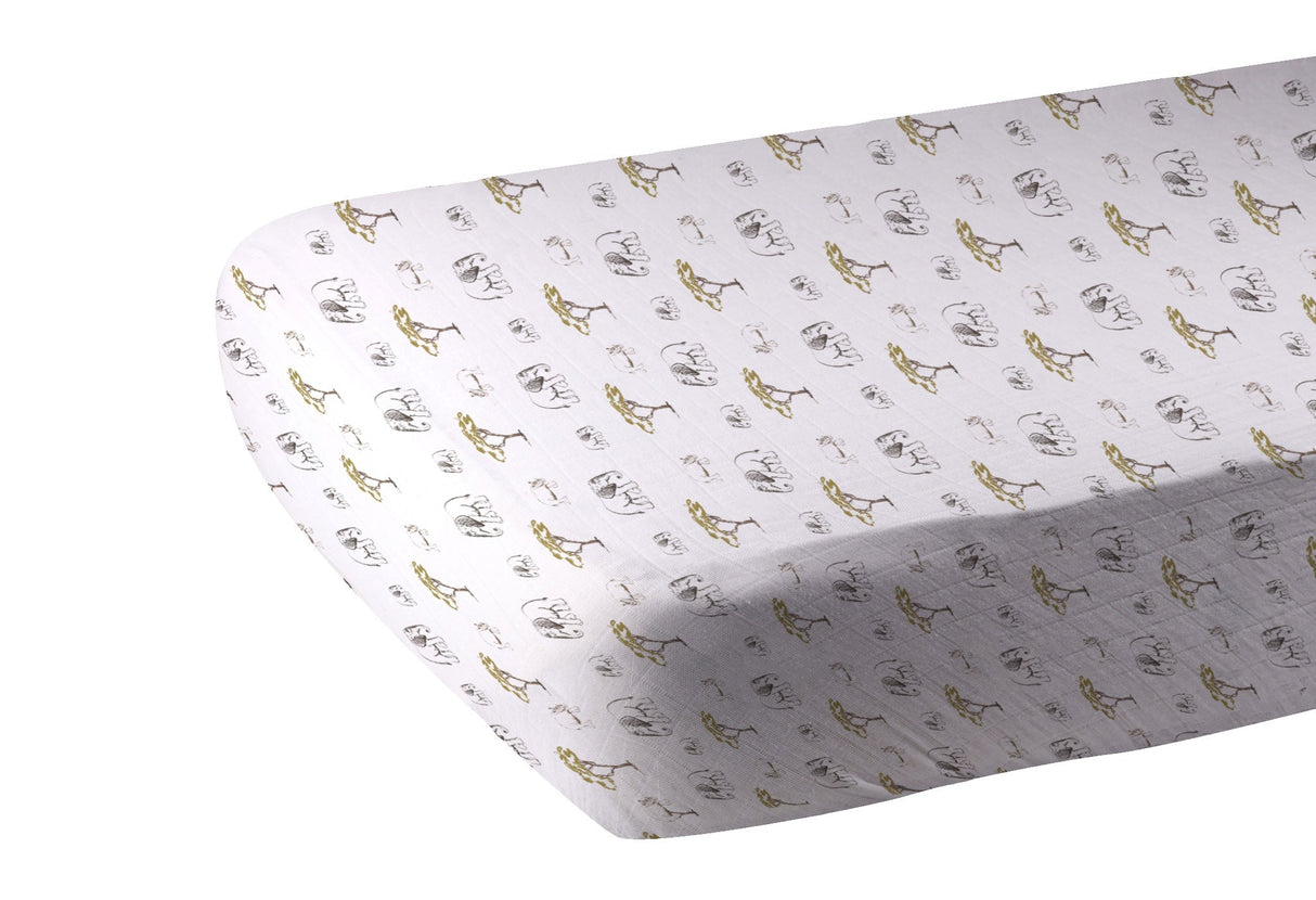 Rhinos and Elephants Bamboo Muslin Crib Sheet-1