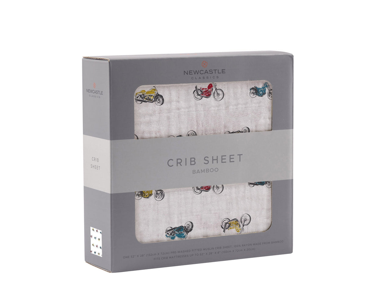 Vintage Motorcycles Bamboo Muslin Crib Sheet-2