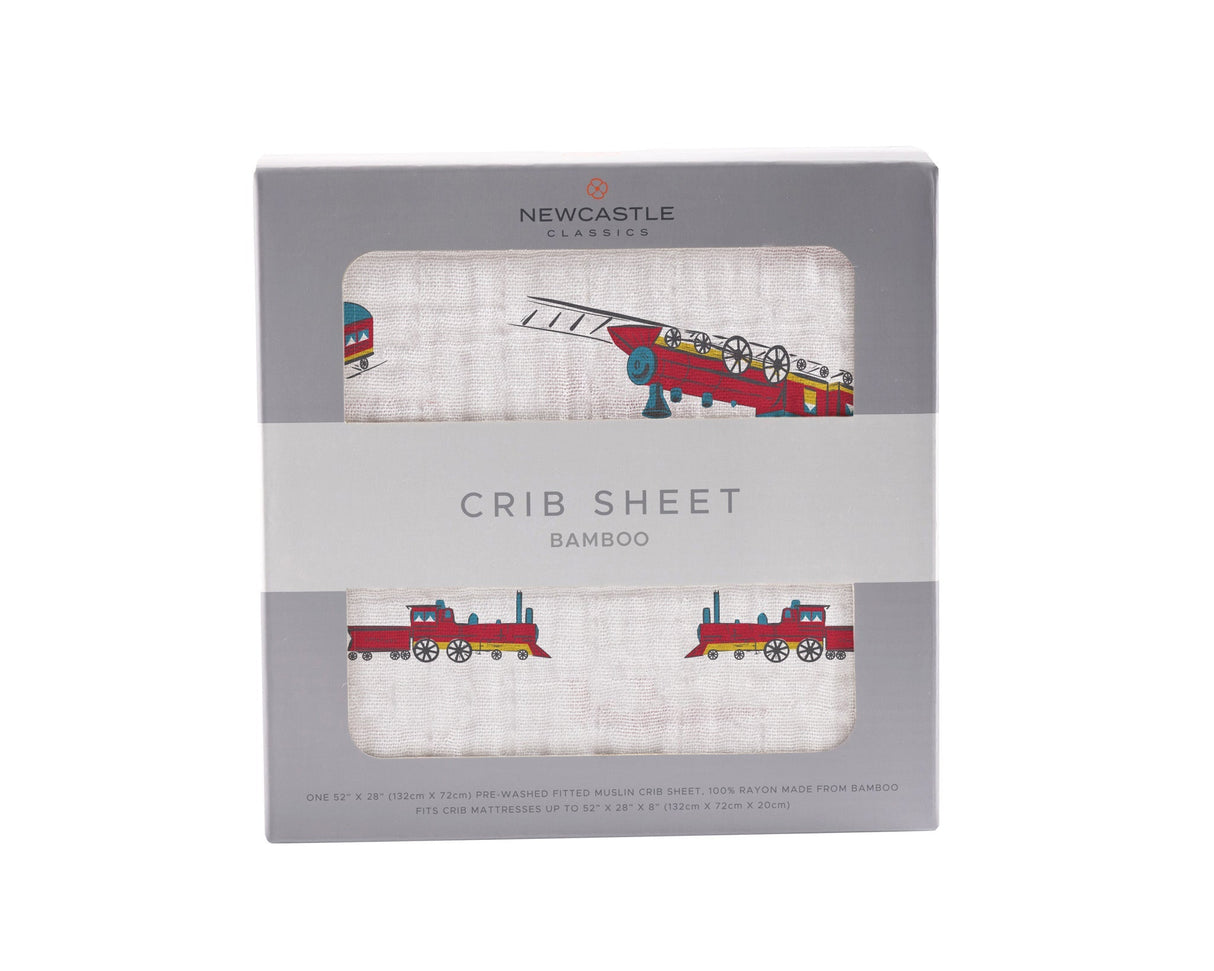 Vintage Steam Train Bamboo Crib Sheet-0