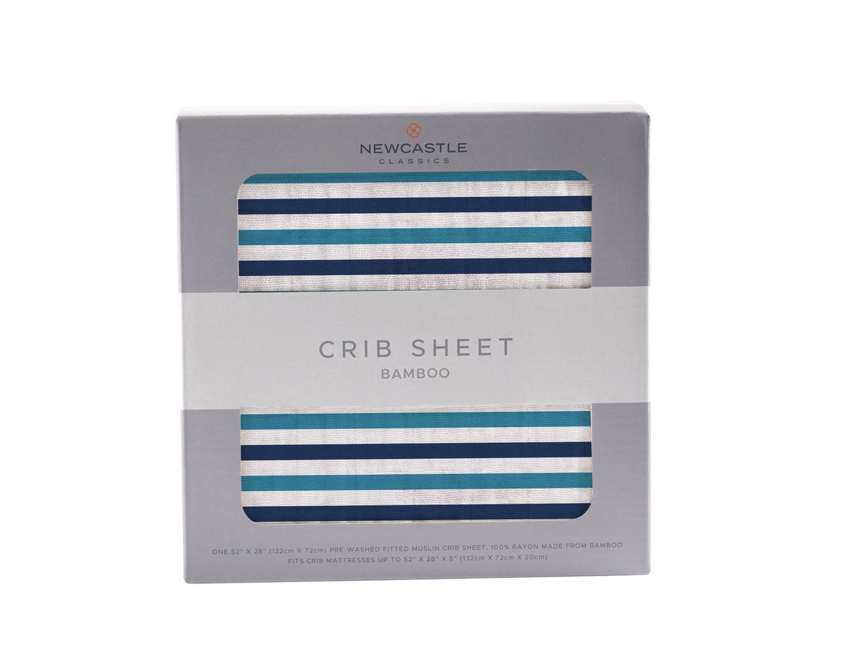 Blue and White Stripe Bamboo Crib Sheet-0