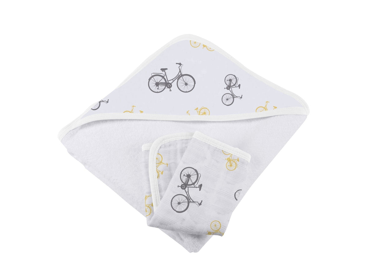 Vintage Bicycle Bamboo Muslin Hooded Towel and Washcloth Set-2