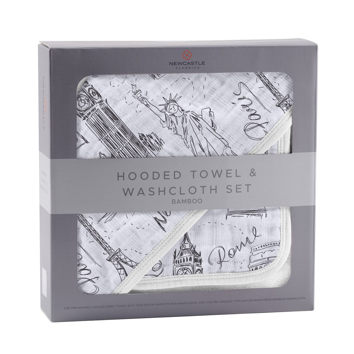 London, Paris, New York Hooded Towel and Washcloth Set-2