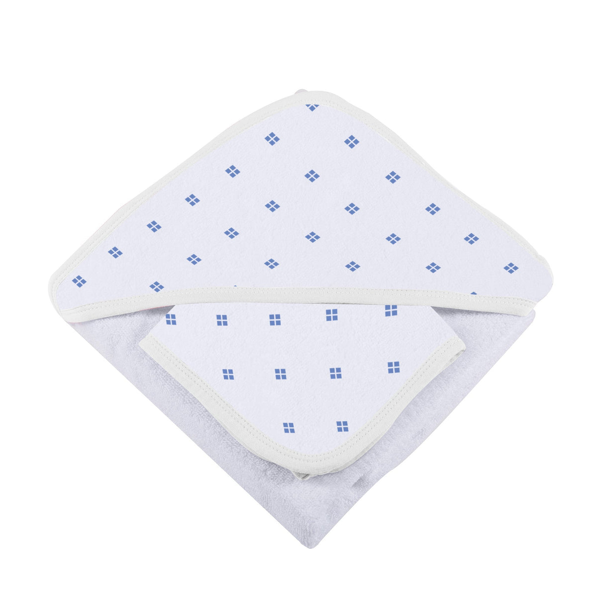 Periwinkle Diamond Polka Dot Bamboo Hooded Towel and Washcloth Set-4