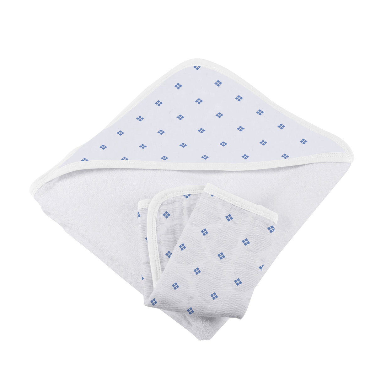 Periwinkle Diamond Polka Dot Bamboo Hooded Towel and Washcloth Set-3
