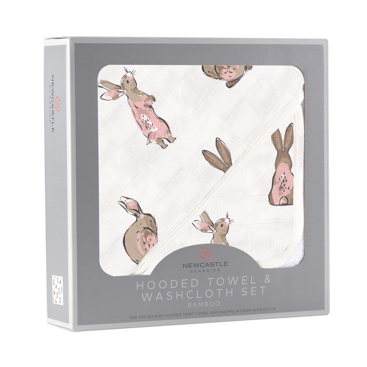 Powder Pink Bunnies Bamboo Hooded Towel and Washcloth Set-2