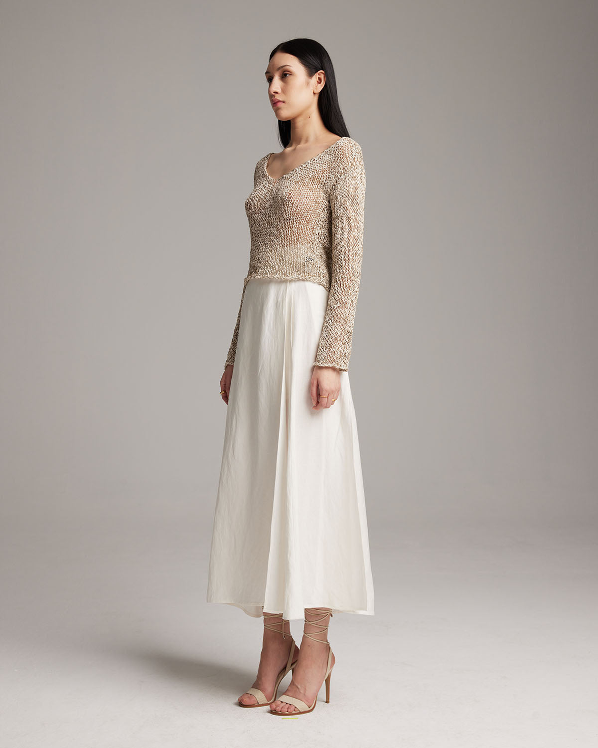 Marble Loose Knit Midlength Crop Sweater - Sumiye Co