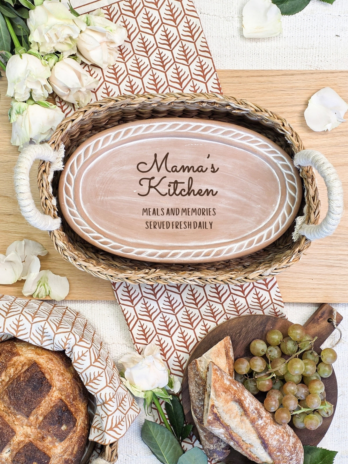 Bread Warmer & Basket Gift Set with Tea Towel - Mom Oval-2