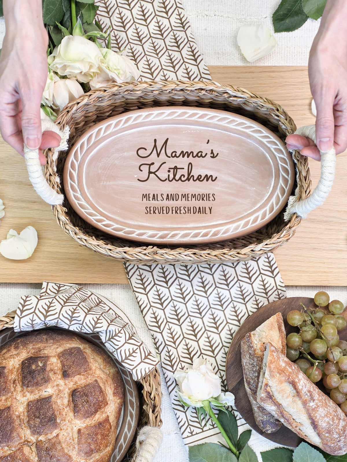 Bread Warmer & Basket Gift Set with Tea Towel - Mom Oval-1
