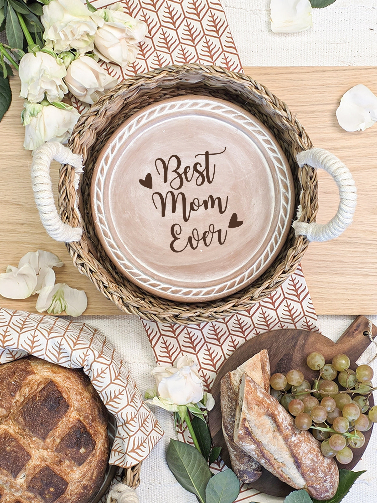 Bread Warmer & Basket Gift Set with Tea Towel - Mom Round-4