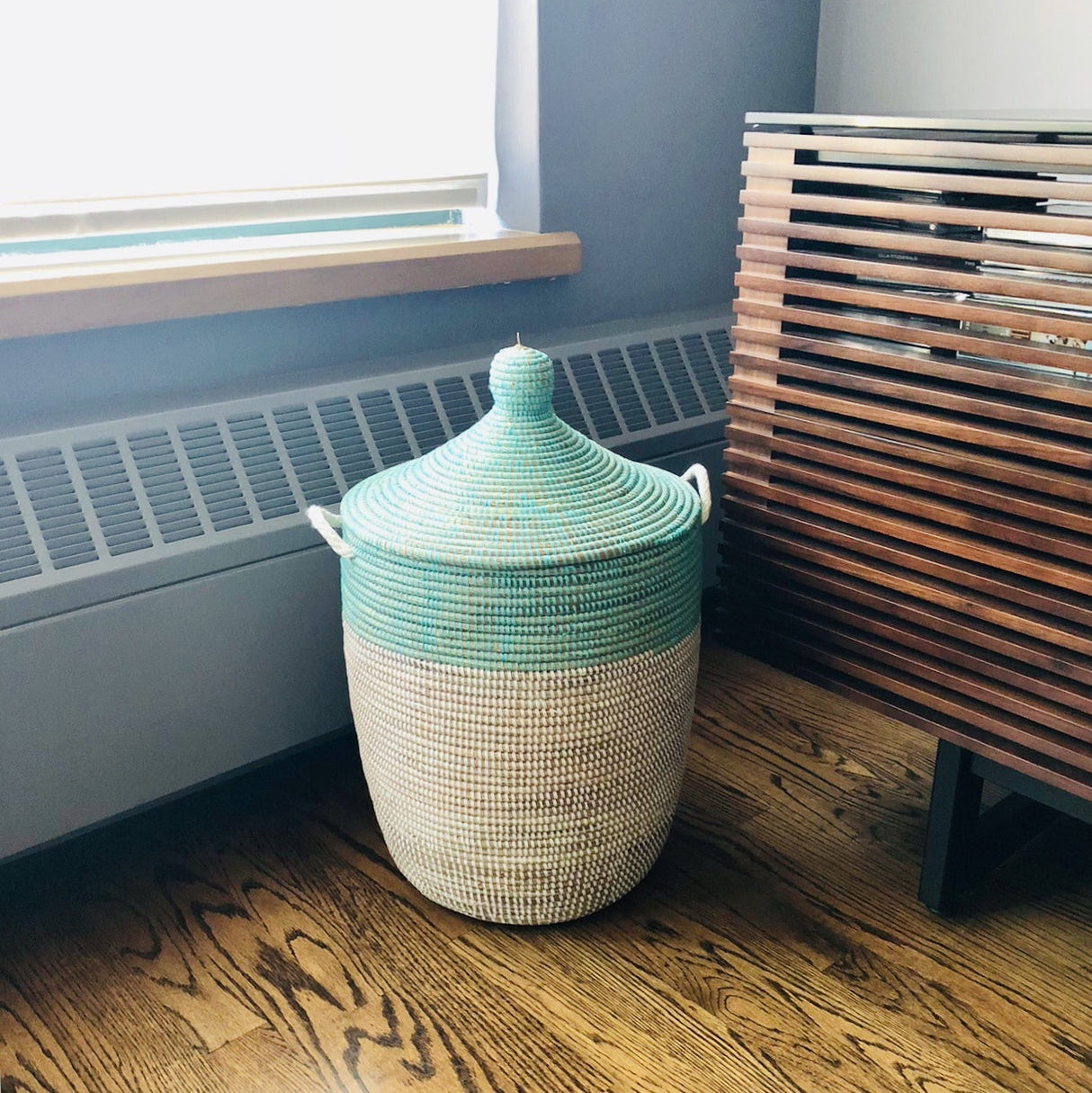 Medium Two-Tone Basket - Turquoise + White - Sumiye Co