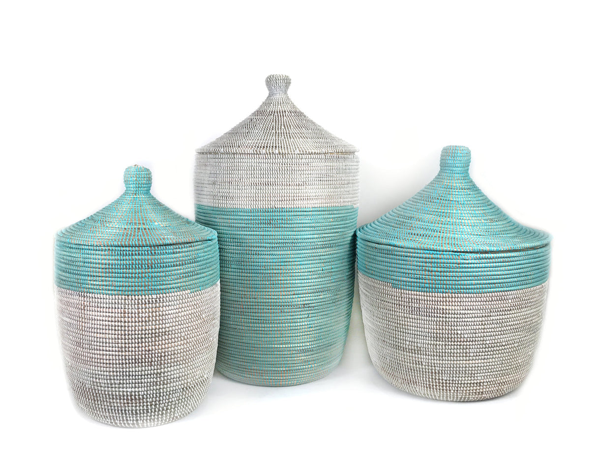 Medium Two-Tone Basket - Turquoise + White - Sumiye Co