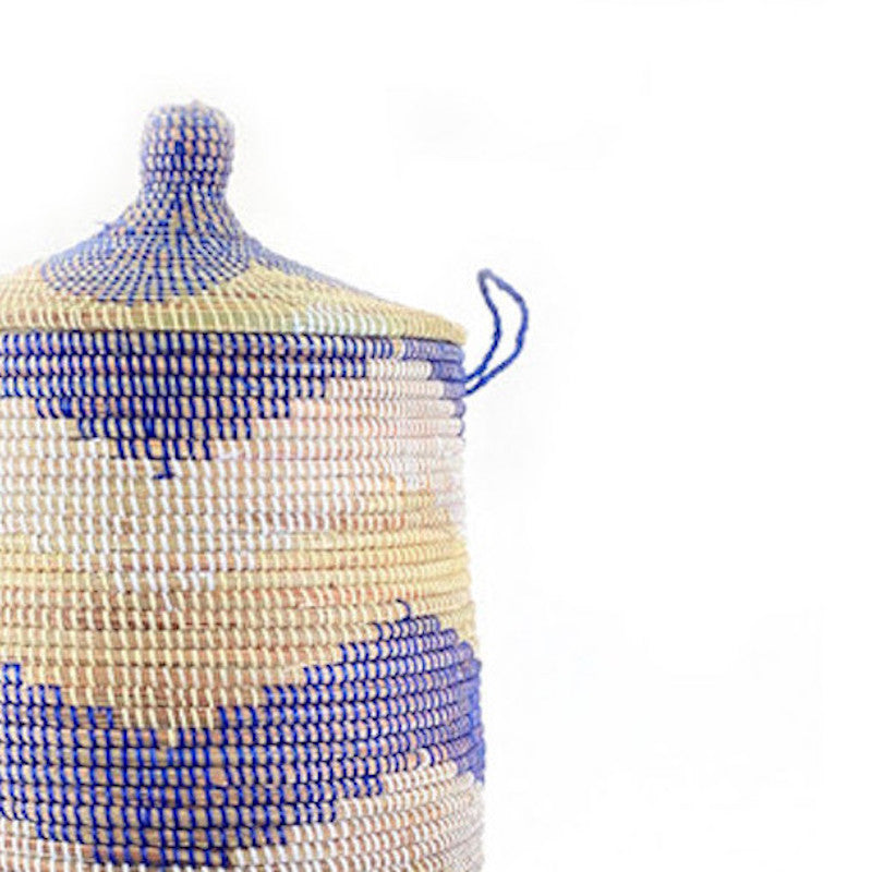 Large Hamper Basket 28" x 16" - Blue + Natural Chevron - Sumiye Co