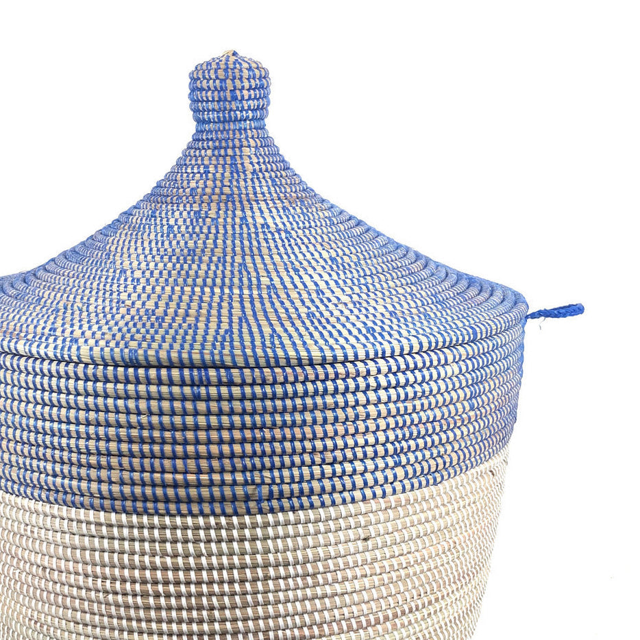 Low Storage Two-Tone Basket 23" x 19"- Navy + White - Sumiye Co