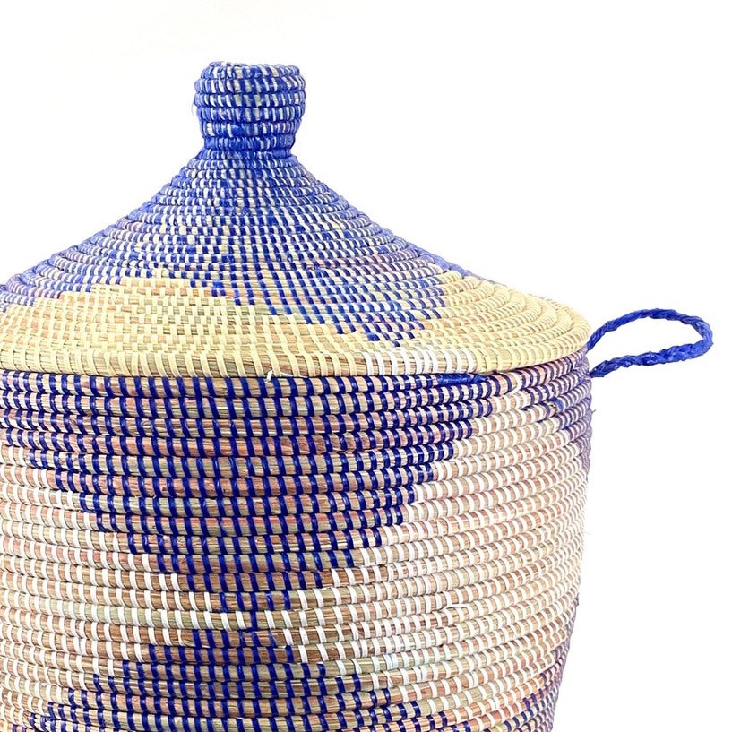 Low Storage Basket 24" x 14"  - Blue + Natural Chevron - Sumiye Co
