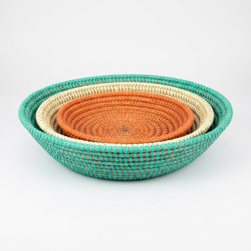 Tabletop Basket Bowl Set - Orange/ Turquoise/ White - Sumiye Co