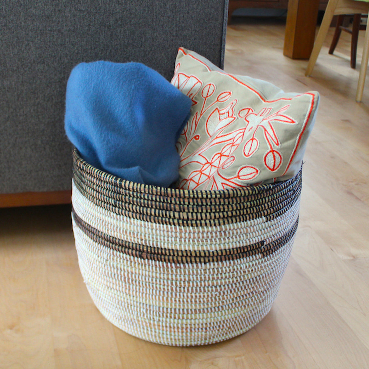 Black and White Stripe Basket - Large 15" x 12" - Sumiye Co