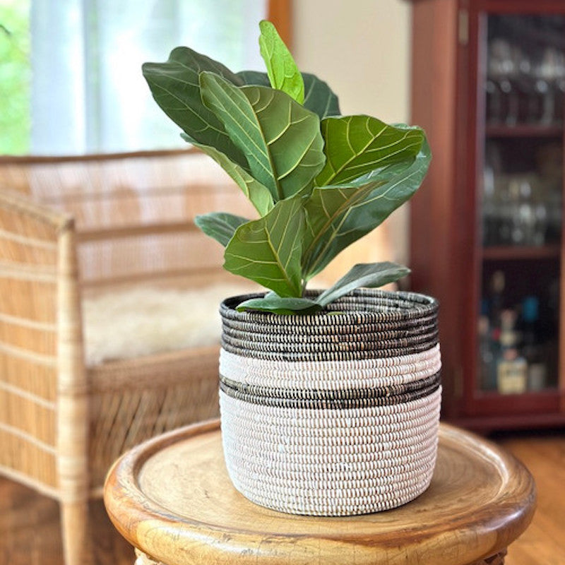 Black and White Stripe Basket - Medium 12" x 10" - Sumiye Co