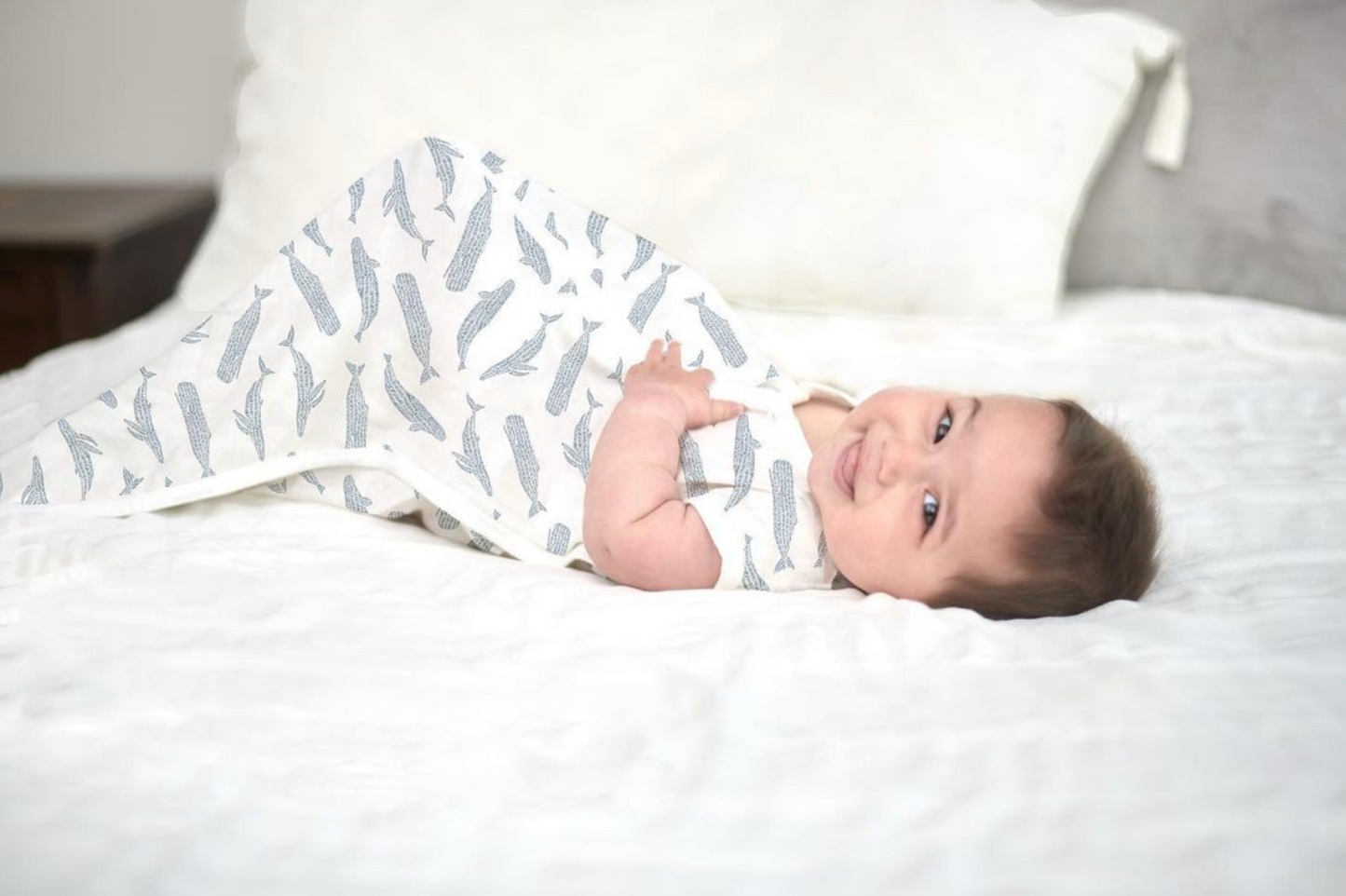 Baby Sleep Sack | Bamboo Muslin - Blue Whales