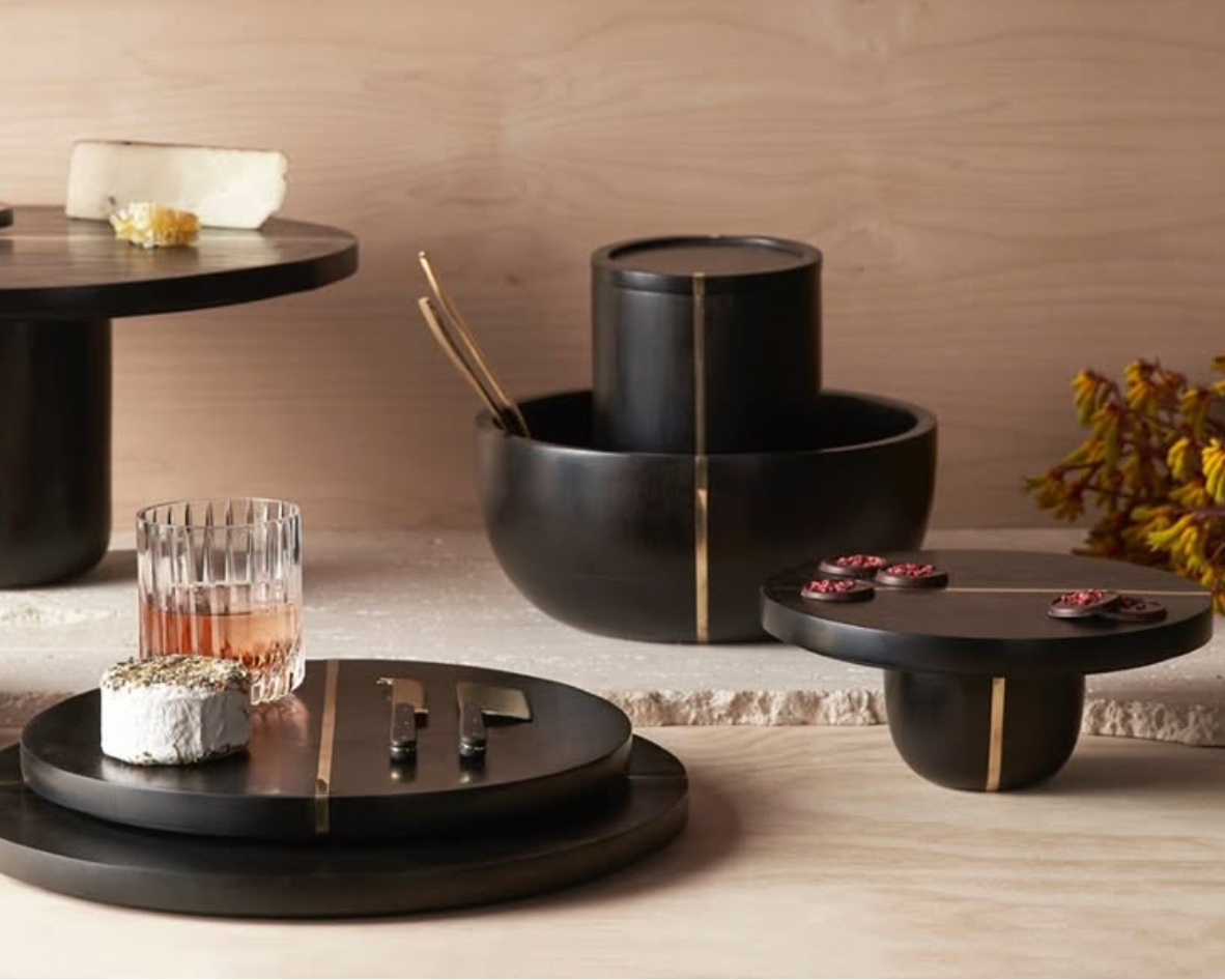 Mango Wood & Brass Small Pedestal - Sumiye Co