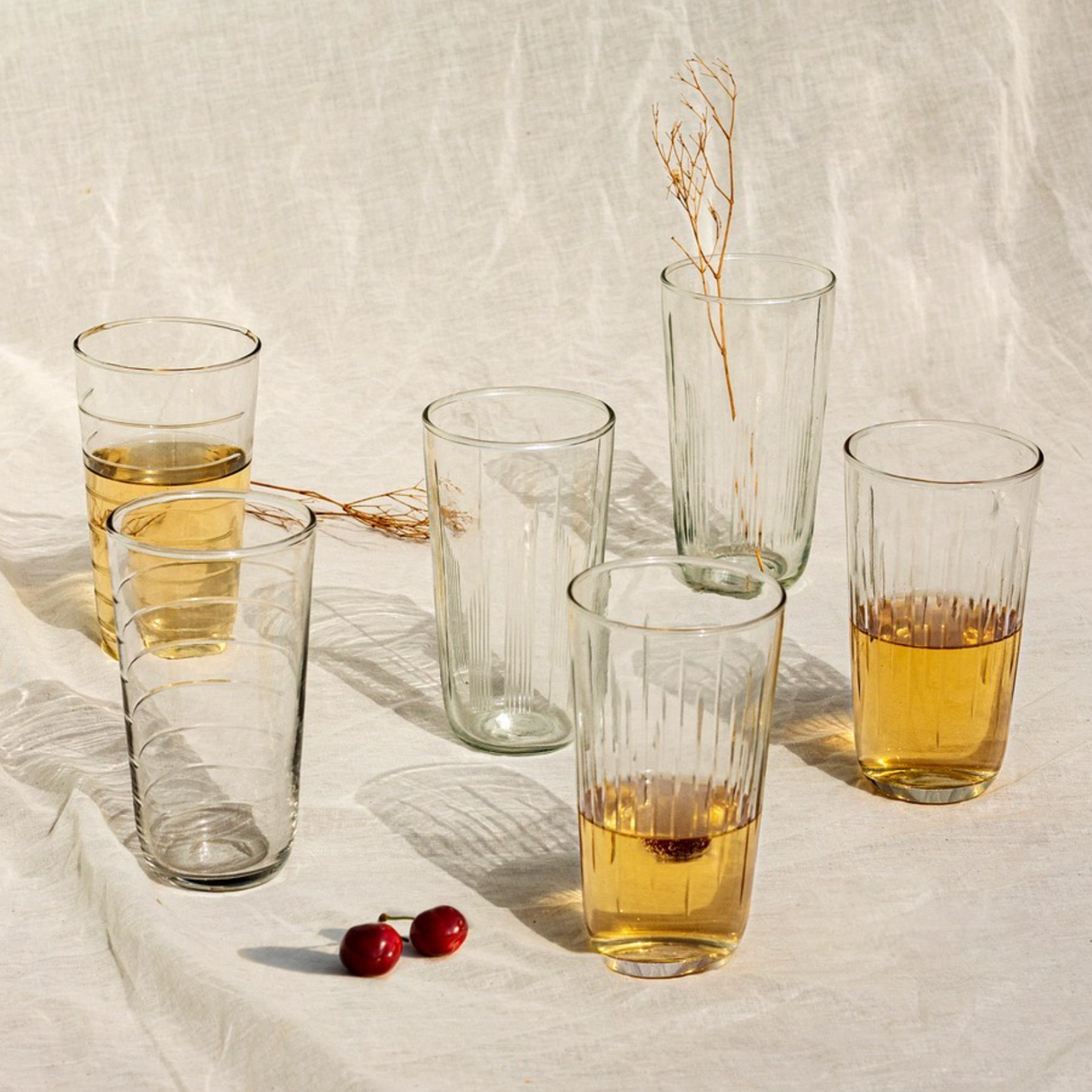 Etched Tall Glasses Set of 6 - Sumiye Co