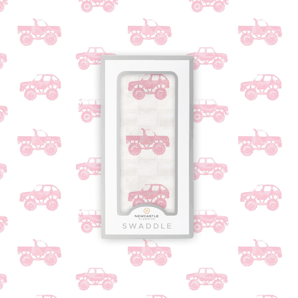 Pink Monster Trucks Bamboo Muslin Swaddle-4