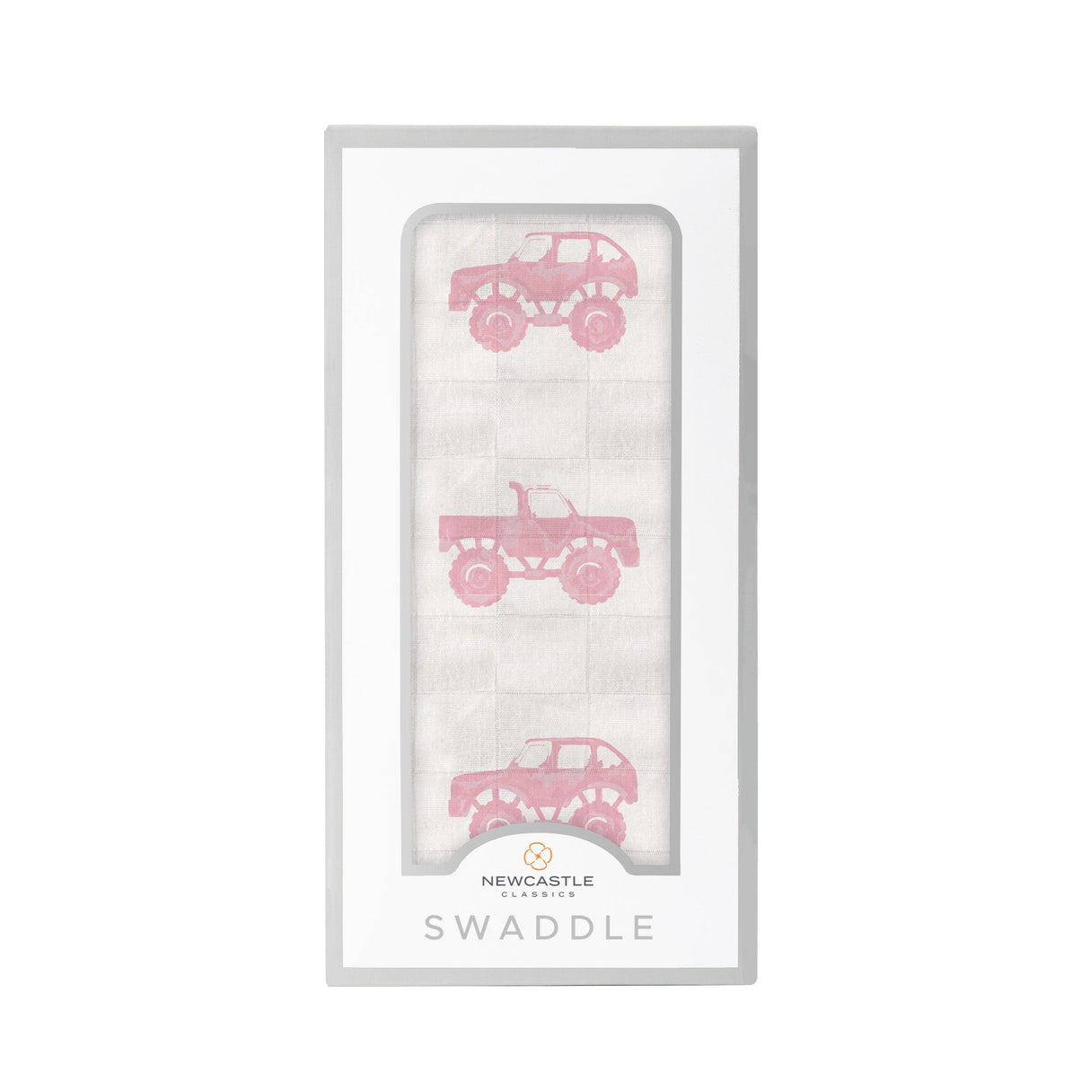 Pink Monster Trucks Bamboo Muslin Swaddle-0