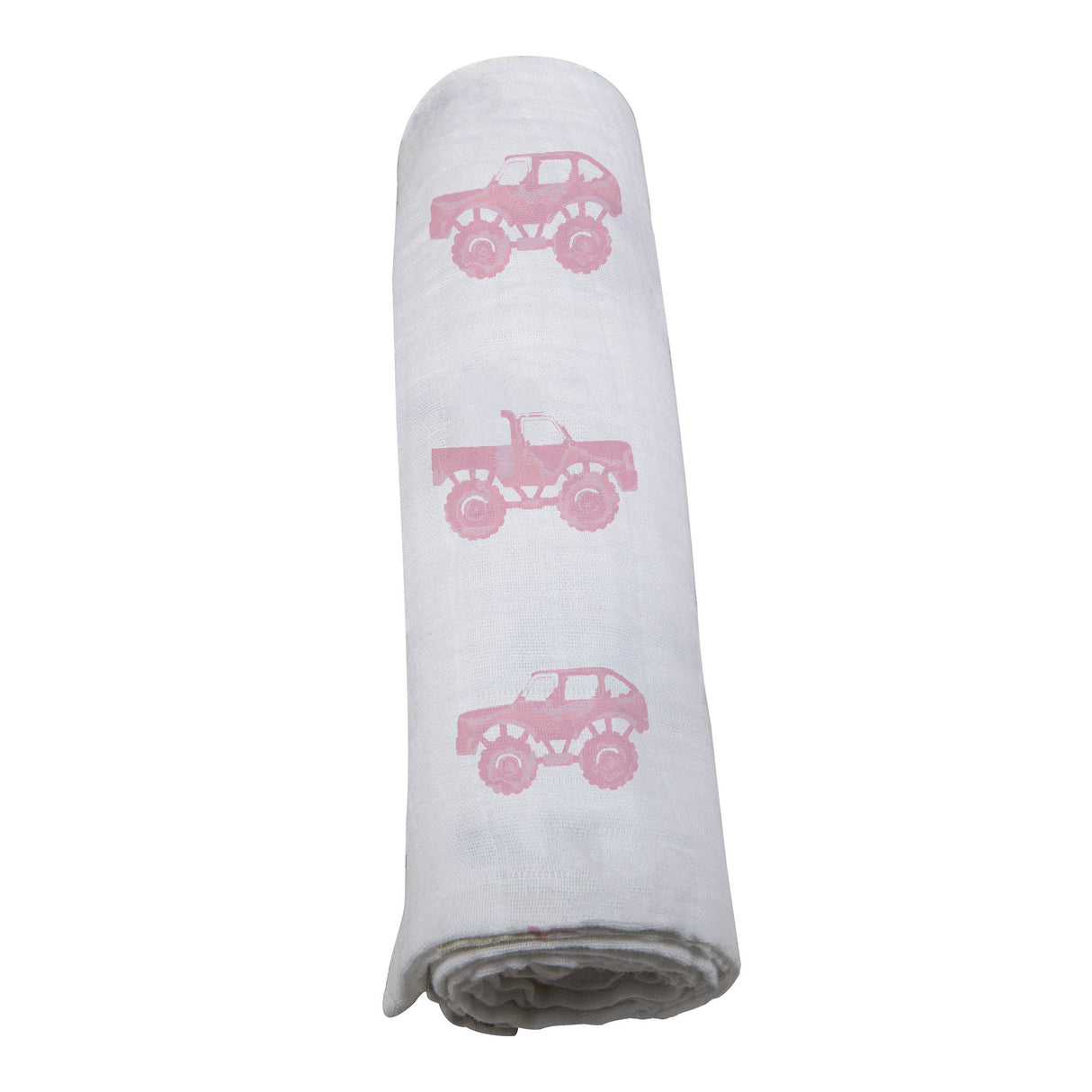Pink Monster Trucks Bamboo Muslin Swaddle-3