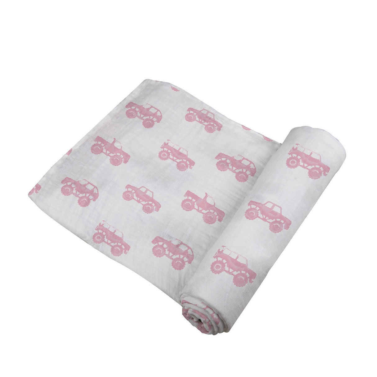Pink Monster Trucks Bamboo Muslin Swaddle-2
