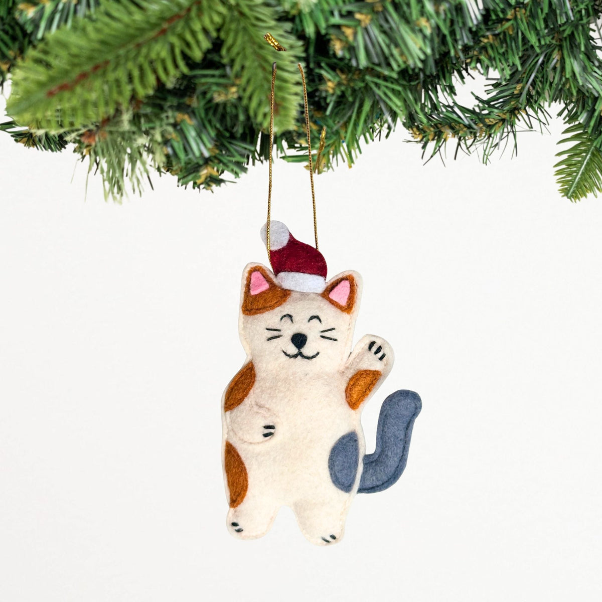 Stealing Santa Hat Cat Ornament