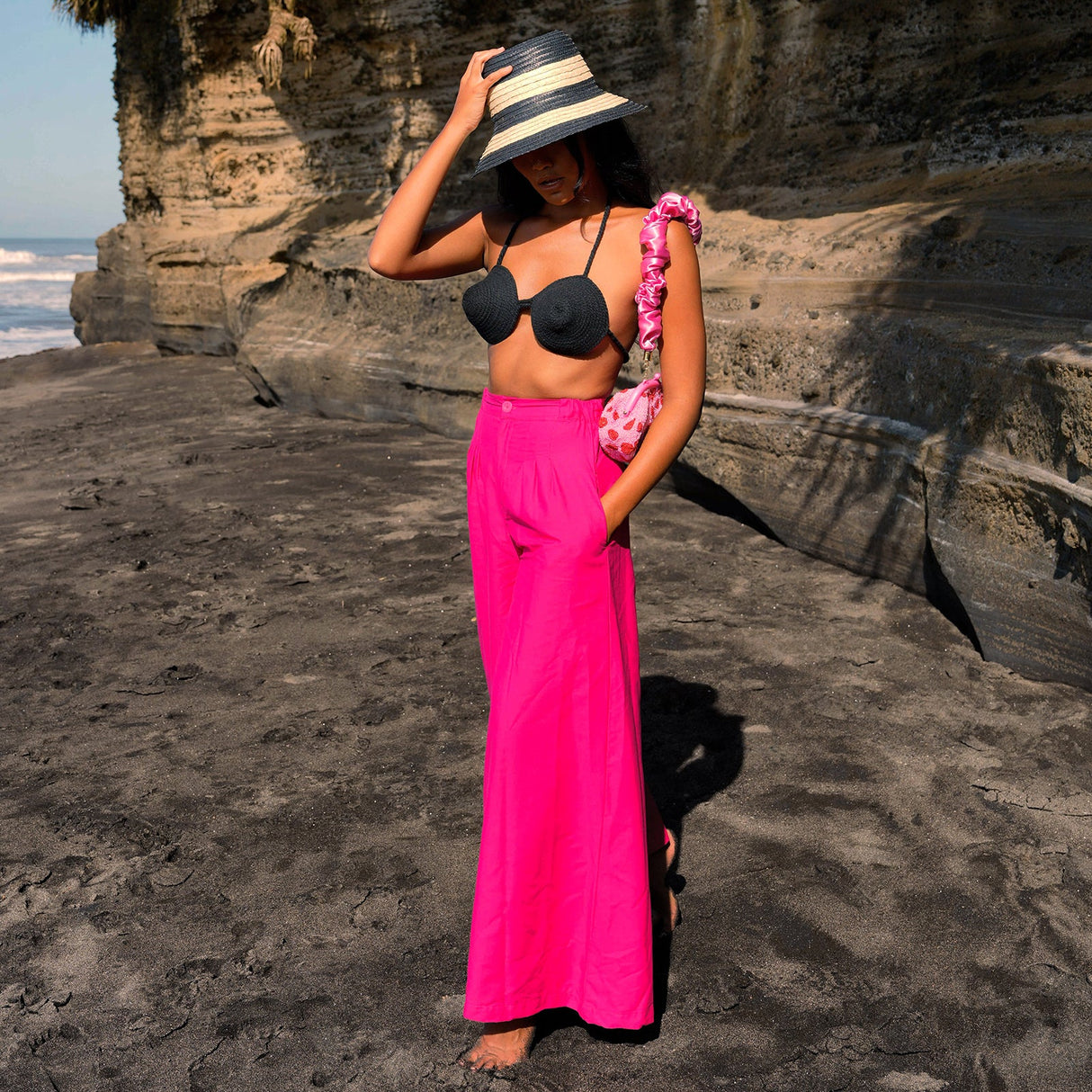 TAYLOR Wide-leg Palazzo Pants In Hot Pink - Sumiye Co