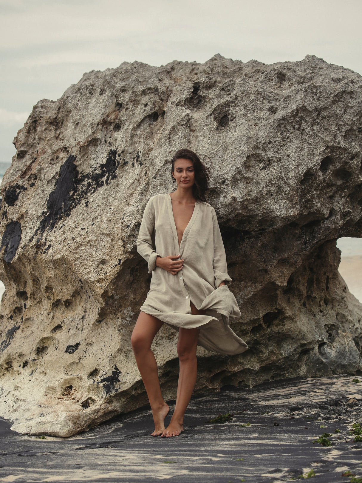 Terra Shirt Dress - Khaki Green - Sumiye Co