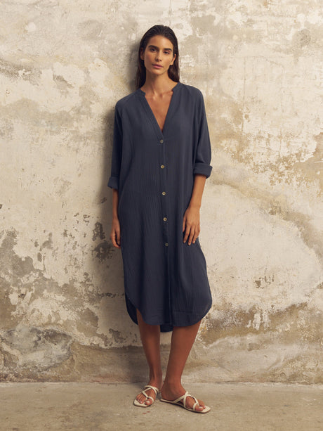 Terra Shirt Dress - Navy by The Handloom - Sumiye Co