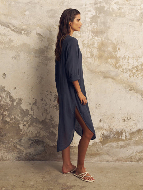 Terra Shirt Dress - Navy by The Handloom - Sumiye Co